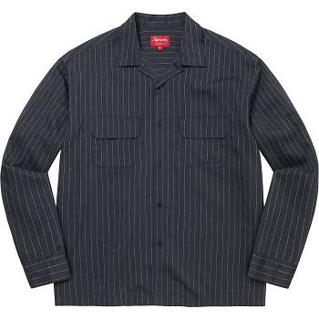 Chemises Supreme Pinstripe Linen Bleu Marine | FR372CE